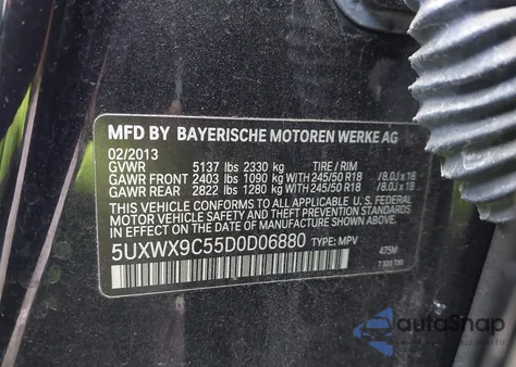 2013 BMW X3 xDrive28I из США, поврежденный, VIN 5UXWX9C55D0D06880